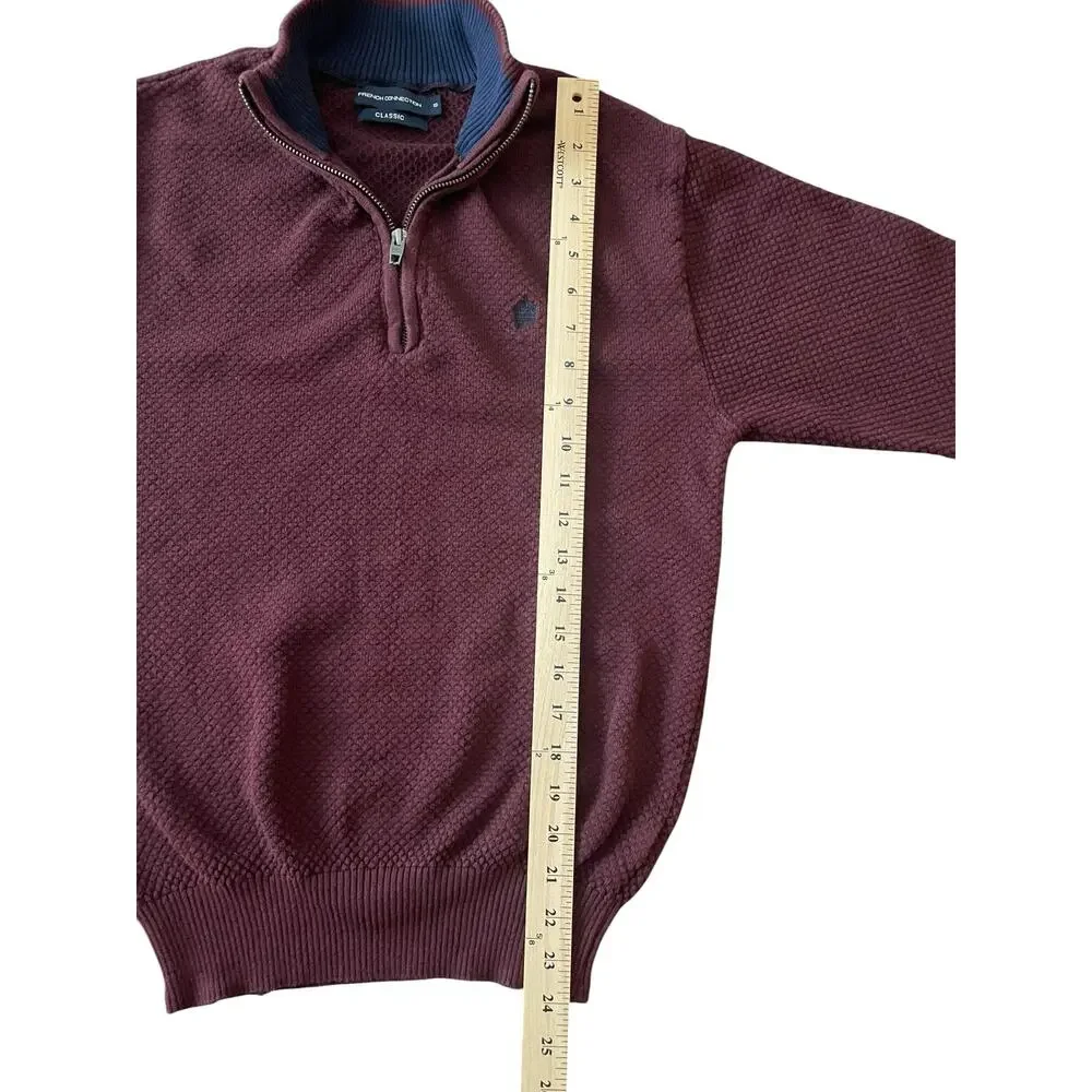 French Connection Classic Burgundy Quarter-Zip Knit Sweater Size Small